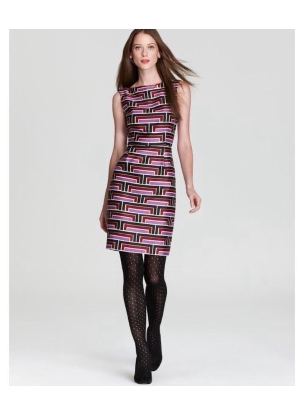 kate spade Pink and Black Geometric Sleeveless Sheath Dress